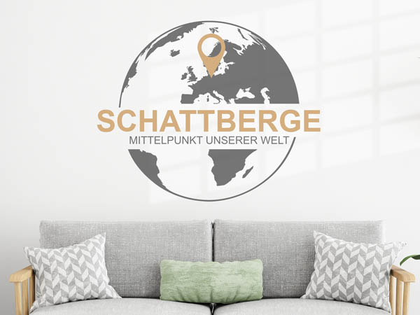 Wandtattoo Schattberge - Mittelpunkt unserer Welt mit Pin im Globus