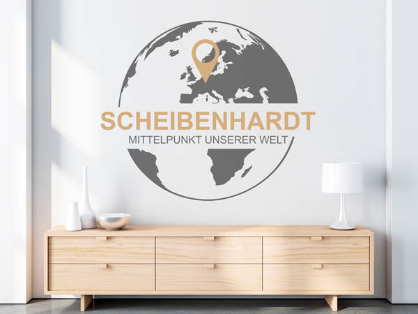 Wandtattoo Scheibenhardt - Mittelpunkt unserer Welt mit Pin im Globus