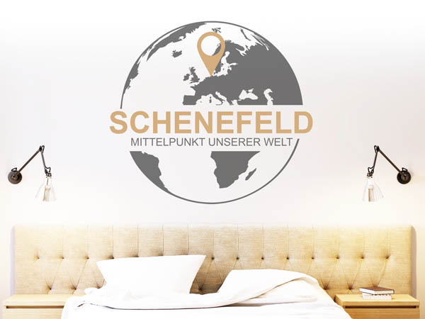 Wandtattoo Schenefeld - Mittelpunkt unserer Welt mit Pin im Globus