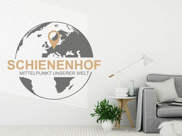 Wandtattoo Schienenhof - Mittelpunkt unserer Welt mit Pin im Globus