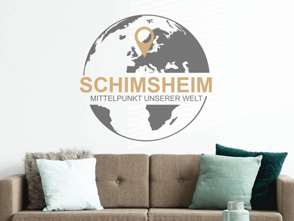 Wandtattoo Schimsheim - Mittelpunkt unserer Welt mit Pin im Globus