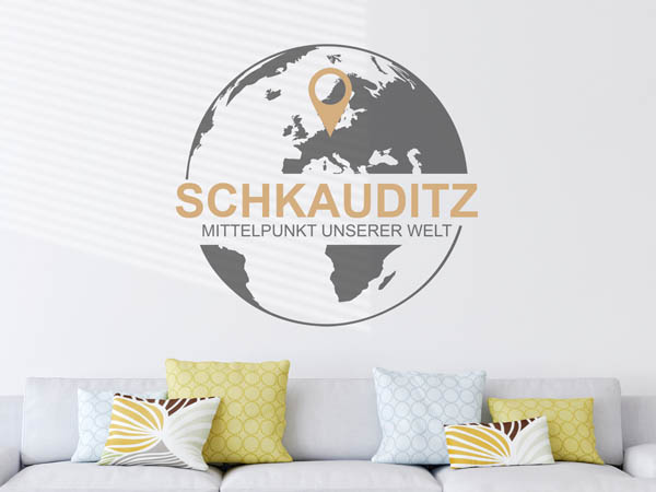 Wandtattoo Schkauditz - Mittelpunkt unserer Welt mit Pin im Globus