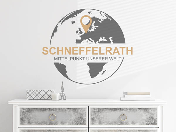 Wandtattoo Schneffelrath - Mittelpunkt unserer Welt mit Pin im Globus