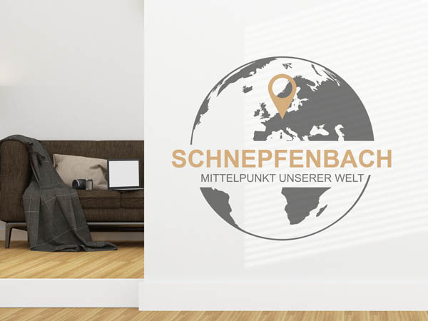 Wandtattoo Schnepfenbach - Mittelpunkt unserer Welt mit Pin im Globus