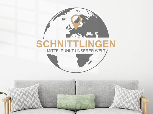 Wandtattoo Schnittlingen - Mittelpunkt unserer Welt mit Pin im Globus