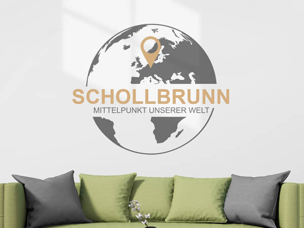Wandtattoo Schollbrunn - Mittelpunkt unserer Welt mit Pin im Globus