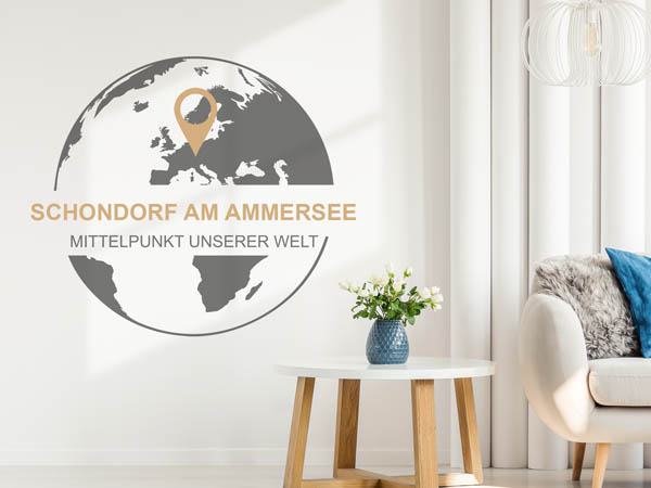 Wandtattoo Schondorf am Ammersee - Mittelpunkt unserer Welt mit Pin im Globus