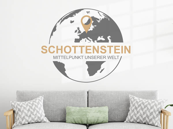 Wandtattoo Schottenstein - Mittelpunkt unserer Welt mit Pin im Globus