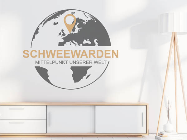 Wandtattoo Schweewarden - Mittelpunkt unserer Welt mit Pin im Globus