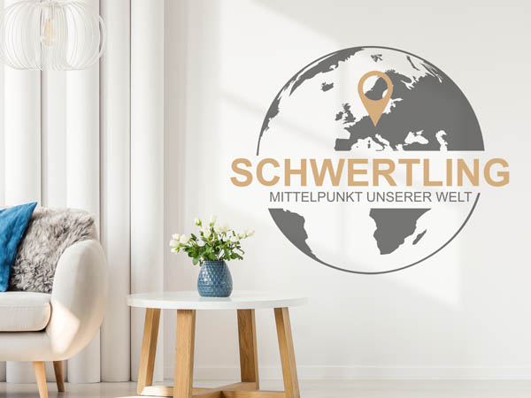 Wandtattoo Schwertling - Mittelpunkt unserer Welt mit Pin im Globus