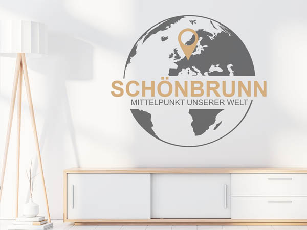 Wandtattoo Schönbrunn - Mittelpunkt unserer Welt mit Pin im Globus