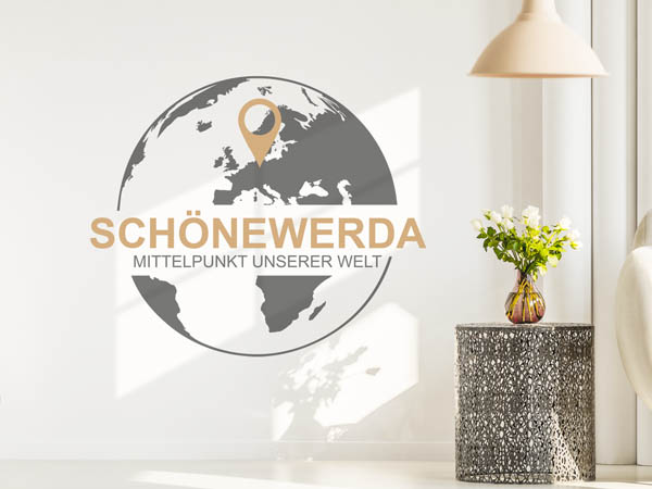 Wandtattoo Schönewerda - Mittelpunkt unserer Welt mit Pin im Globus