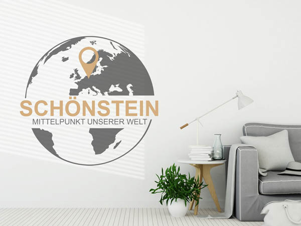 Wandtattoo Schönstein - Mittelpunkt unserer Welt mit Pin im Globus