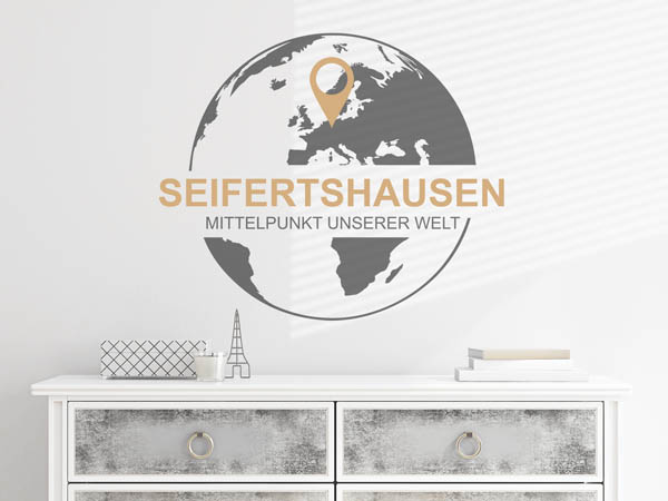 Wandtattoo Seifertshausen - Mittelpunkt unserer Welt mit Pin im Globus