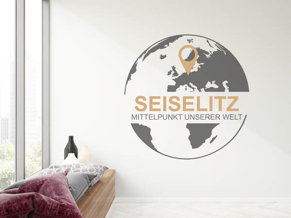 Wandtattoo Seiselitz - Mittelpunkt unserer Welt mit Pin im Globus