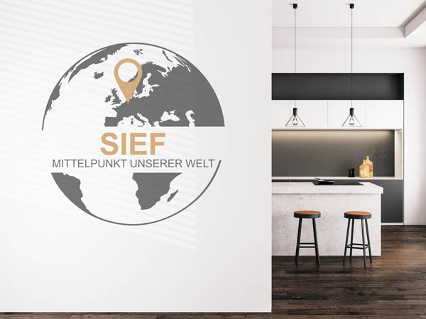 Wandtattoo Sief - Mittelpunkt unserer Welt mit Pin im Globus