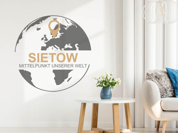 Wandtattoo Sietow - Mittelpunkt unserer Welt mit Pin im Globus