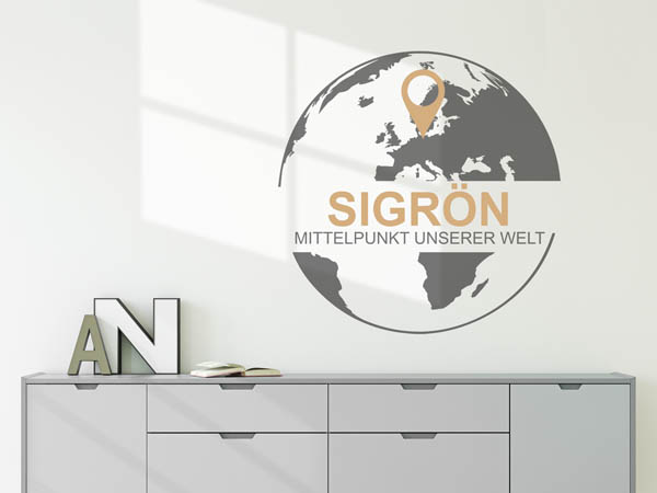Wandtattoo Sigrön - Mittelpunkt unserer Welt mit Pin im Globus