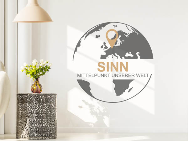 Wandtattoo Sinn - Mittelpunkt unserer Welt mit Pin im Globus