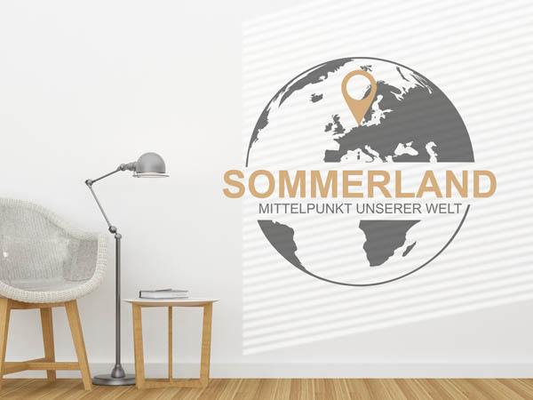 Wandtattoo Sommerland - Mittelpunkt unserer Welt mit Pin im Globus