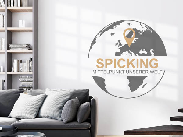 Wandtattoo Spicking - Mittelpunkt unserer Welt mit Pin im Globus