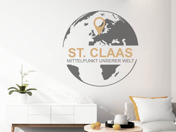 Wandtattoo St. Claas - Mittelpunkt unserer Welt mit Pin im Globus