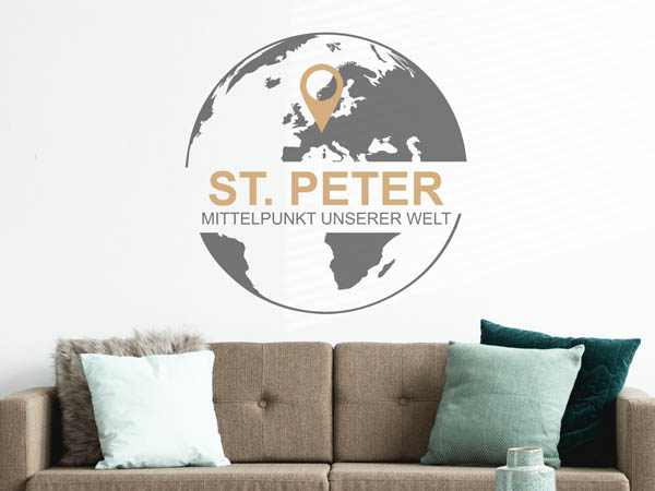 Wandtattoo St. Peter - Mittelpunkt unserer Welt mit Pin im Globus