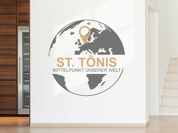 Wandtattoo St. Tönis - Mittelpunkt unserer Welt mit Pin im Globus