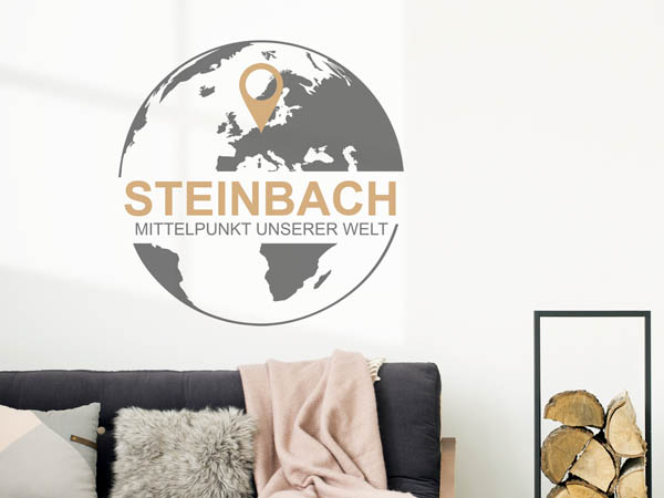 Wandtattoo Steinbach - Mittelpunkt unserer Welt mit Pin im Globus