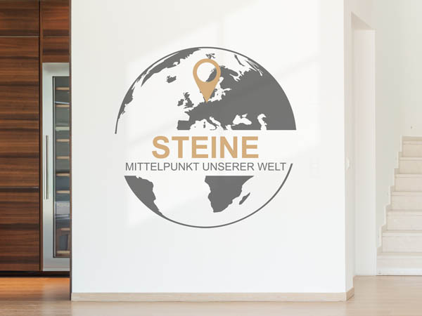 Wandtattoo Steine - Mittelpunkt unserer Welt mit Pin im Globus