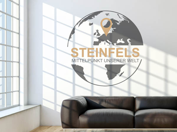 Wandtattoo Steinfels - Mittelpunkt unserer Welt mit Pin im Globus