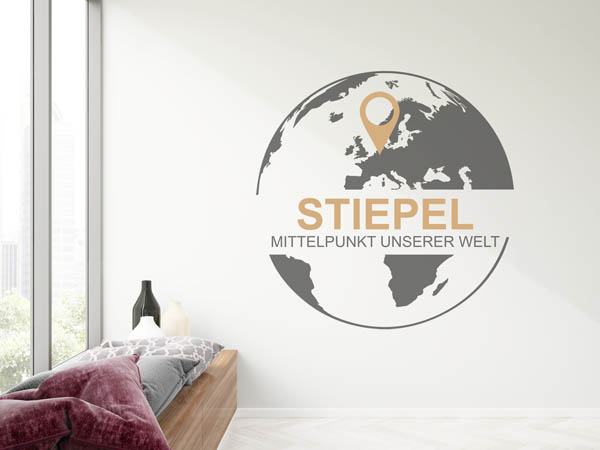 Wandtattoo Stiepel - Mittelpunkt unserer Welt mit Pin im Globus