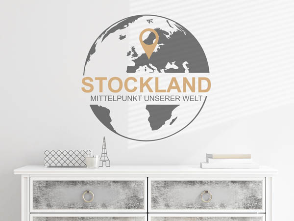 Wandtattoo Stockland - Mittelpunkt unserer Welt mit Pin im Globus
