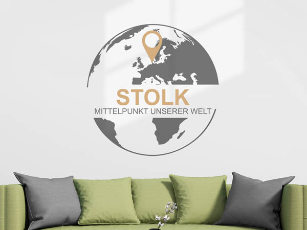 Wandtattoo Stolk - Mittelpunkt unserer Welt mit Pin im Globus