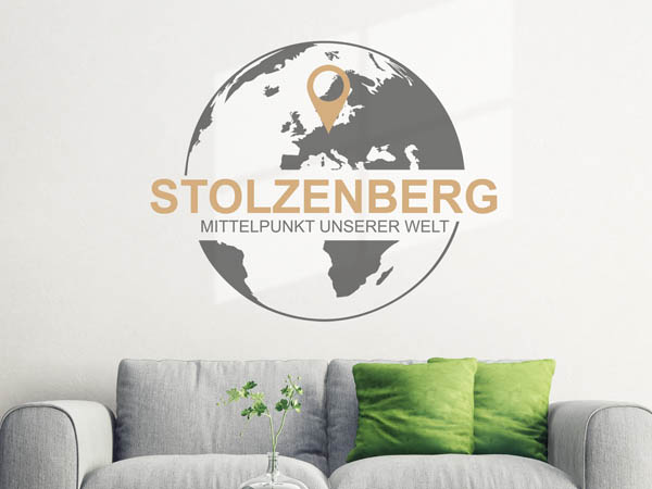 Wandtattoo Stolzenberg - Mittelpunkt unserer Welt mit Pin im Globus