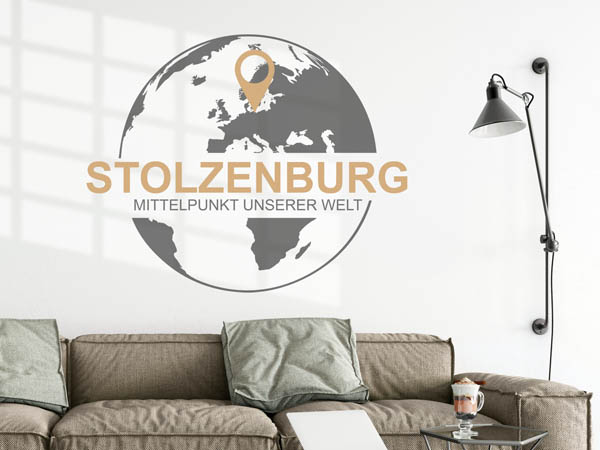Wandtattoo Stolzenburg - Mittelpunkt unserer Welt mit Pin im Globus
