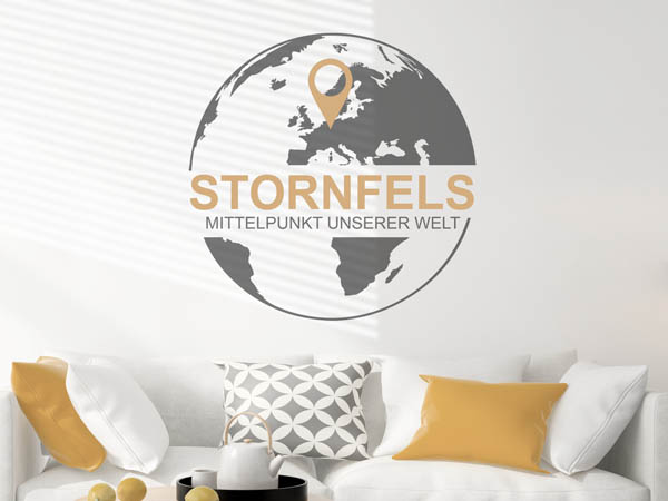 Wandtattoo Stornfels - Mittelpunkt unserer Welt mit Pin im Globus