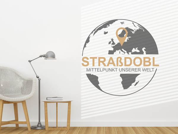Wandtattoo Straßdobl - Mittelpunkt unserer Welt mit Pin im Globus