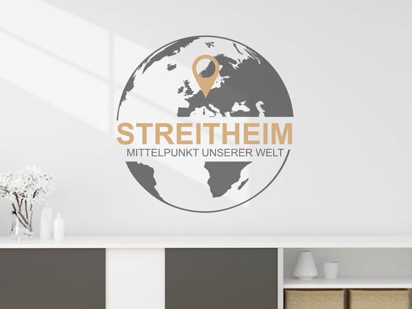 Wandtattoo Streitheim - Mittelpunkt unserer Welt mit Pin im Globus