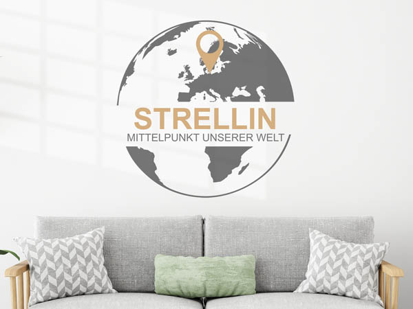 Wandtattoo Strellin - Mittelpunkt unserer Welt mit Pin im Globus