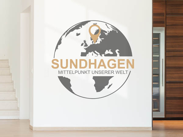 Wandtattoo Sundhagen - Mittelpunkt unserer Welt mit Pin im Globus