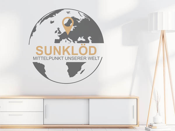 Wandtattoo Sunklöd - Mittelpunkt unserer Welt mit Pin im Globus