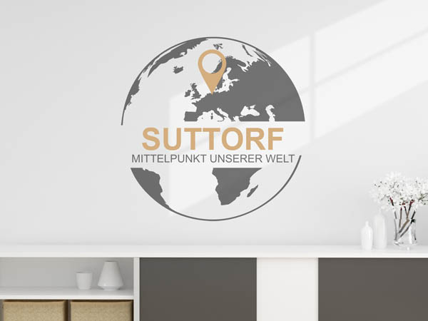 Wandtattoo Suttorf - Mittelpunkt unserer Welt mit Pin im Globus