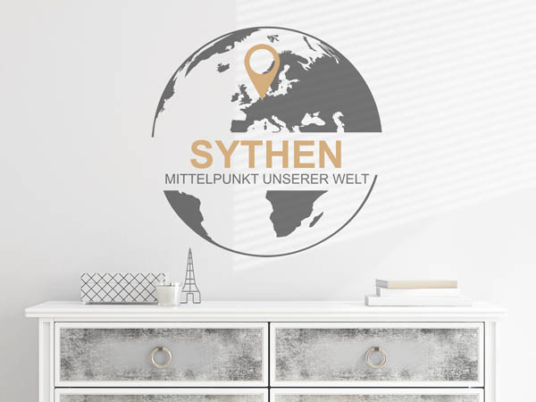 Wandtattoo Sythen - Mittelpunkt unserer Welt mit Pin im Globus