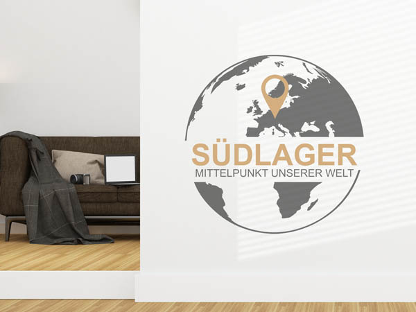 Wandtattoo Südlager - Mittelpunkt unserer Welt mit Pin im Globus