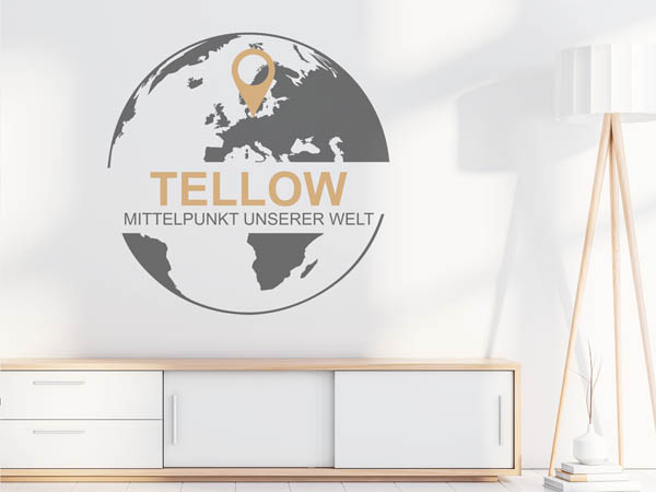 Wandtattoo Tellow - Mittelpunkt unserer Welt mit Pin im Globus
