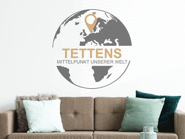 Wandtattoo Tettens - Mittelpunkt unserer Welt mit Pin im Globus