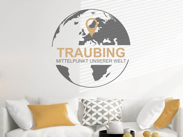 Wandtattoo Traubing - Mittelpunkt unserer Welt mit Pin im Globus