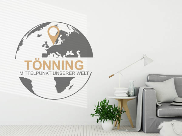 Wandtattoo Tönning - Mittelpunkt unserer Welt mit Pin im Globus