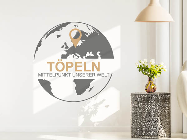 Wandtattoo Töpeln - Mittelpunkt unserer Welt mit Pin im Globus